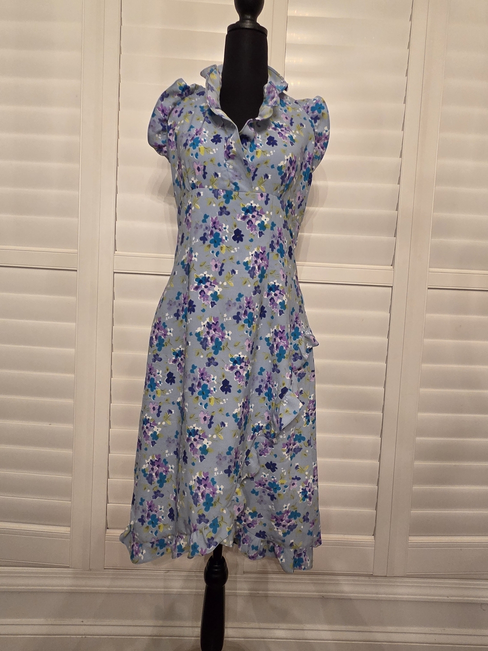 Light Blue Floral Fit-and-Flare Dress